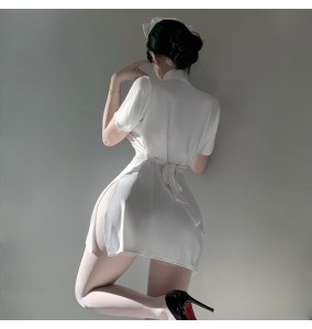 FEE ET MOI - Restrained Desire Lace-Up Waist Nurse Dress (White)